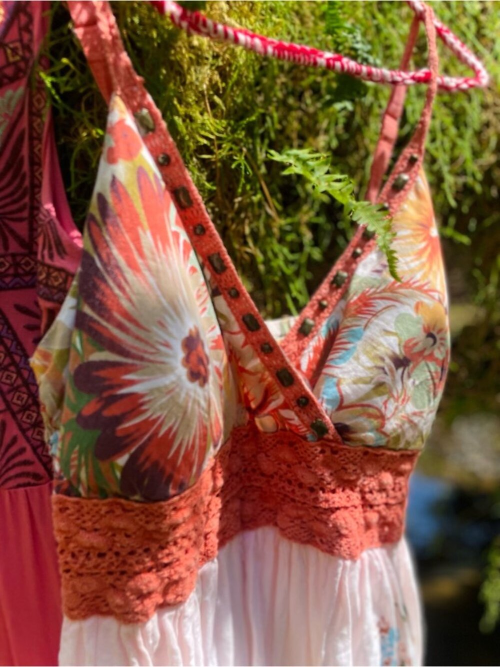 MAGIC | 1X | Floral 100% Cotton Gauze V-Neck Tank Crochet Flowy Boho Maxi Dress - Picture 6 of 12